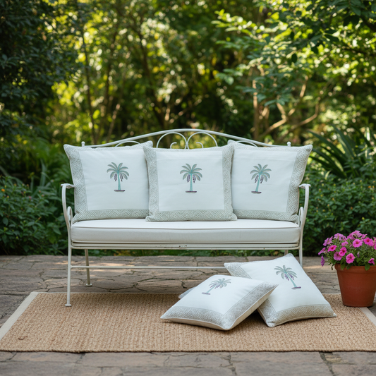 Aanya Handcrafted White Cotton Cushion Cover Elegant Embroidered Festive Design for Home & Gifting