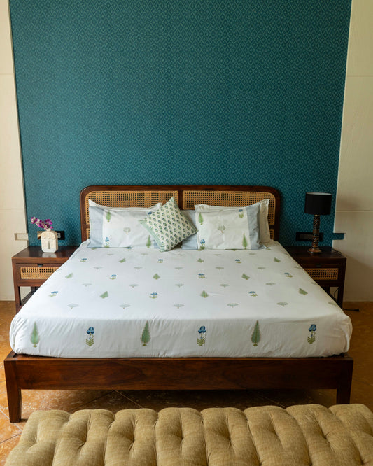 The Vrinda Set - Hand Block Printed Jaipuri Cotton Bed Sheet Set