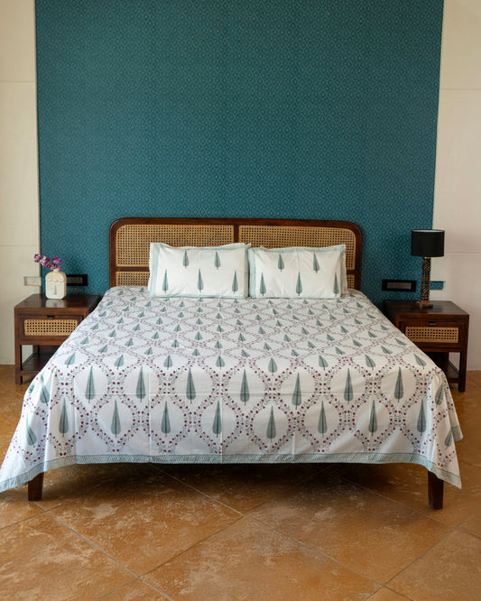 The Parijat Set - Hand Block Printed Jaipuri Cotton Bed Sheet Set