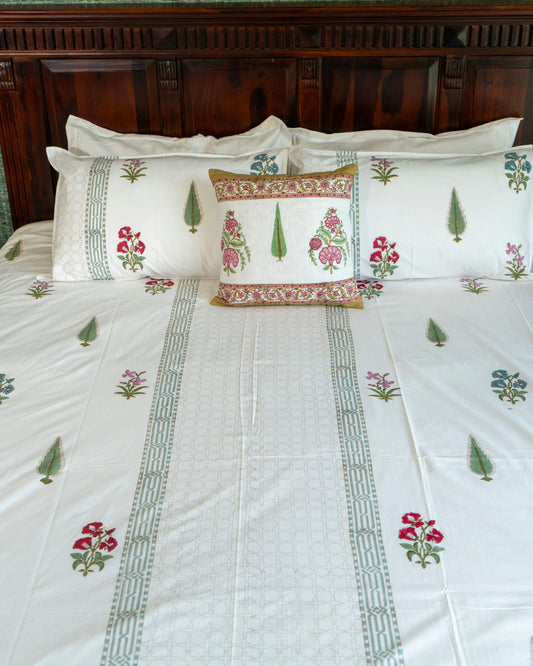 The Gulab Set - Hand Block Printed Jaipuri Cotton Bed Sheet Set