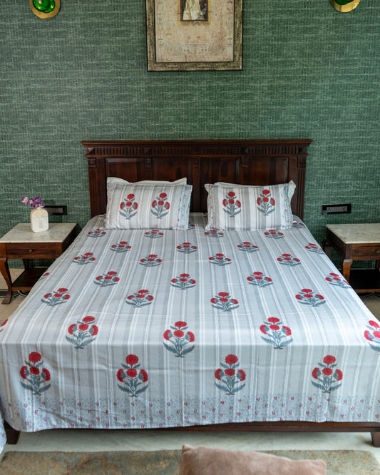 The Padmini Set - Hand Block Printed Jaipuri Cotton Bed Sheet Set