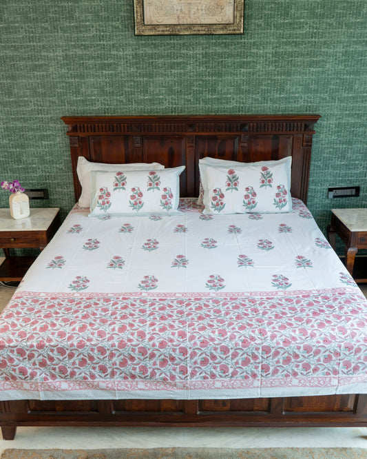 The Gulabi Set - Hand Block Printed Jaipuri Cotton Bed Sheet Set