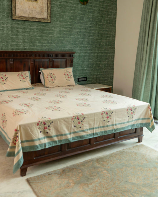 The Sunehri Set - Hand Block Printed Jaipuri Cotton Bed Sheet Set