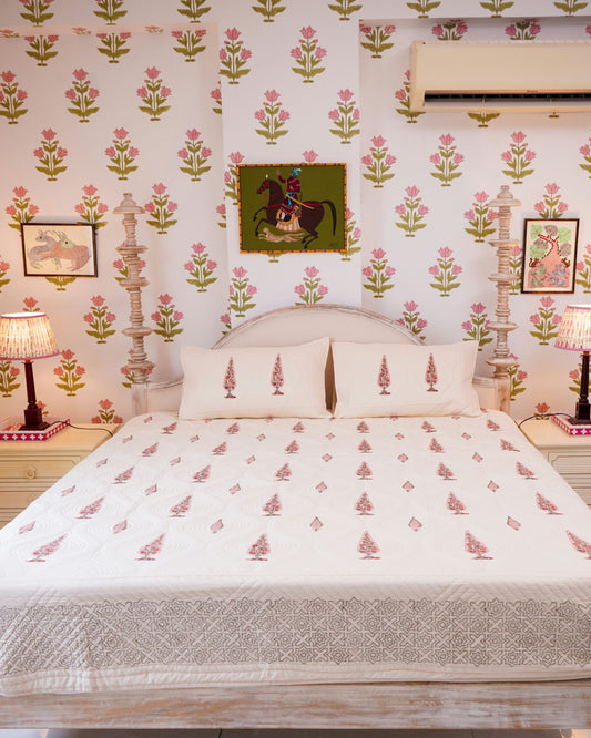 Artisan Block Printed Mulmul Cotton Quilted Bedspread