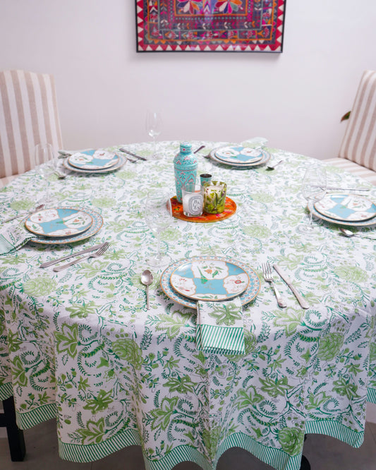 Emerald Chintz Printed Cotton Round Dining Tablecloth