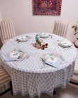 Pretty Blue Floral Hand Block Printed Cotton Tablecloth