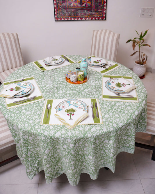 Sage Green Floral Vineyard Printed Cotton Tablecloth