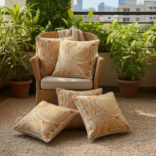 Ira Handcrafted Mustard & Grey Chambray Cushion Cover