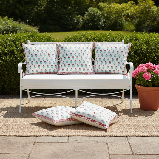 Ira Handcrafted Mustard & Grey Cotton Cushion Cover – Festive Embroidered Design for Indian Homes